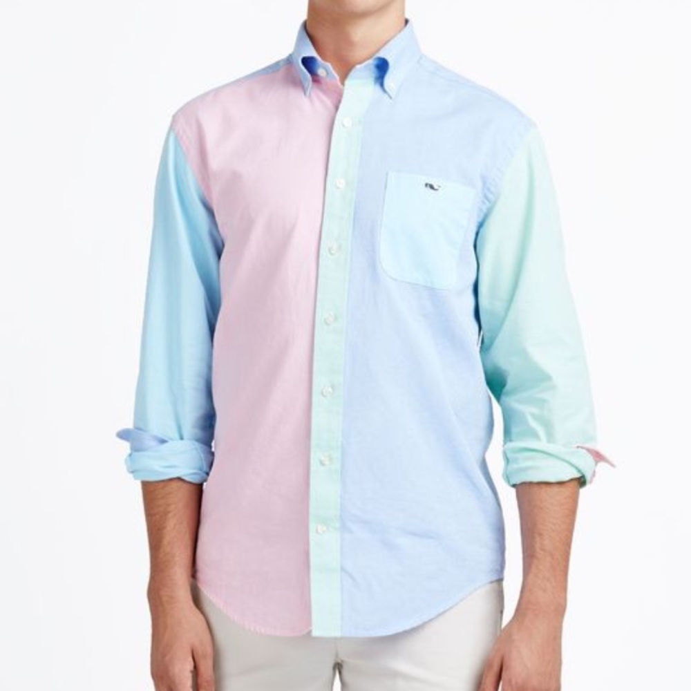Vineyard Vines Casual Blue and Green Button Down Shirt